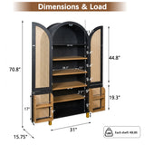 Tall Arched Cabinet With Rattan Doors & Adjustable Shelves