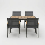 Gray Aluminum Patio Dining Set With Textilene Chairs, 5 Piece All Weather Outdoor Table And Chair Set For Patio, Porch, Garden