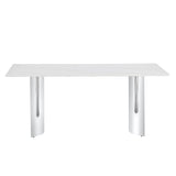 Modern Minimalist Dining Table With Imitation Marble Glass Desktop And Metal Legs