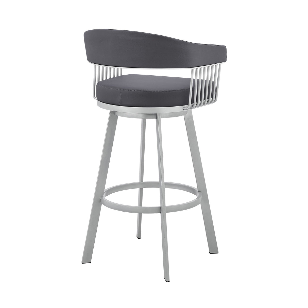 Chelsea - 25" Slate Gray Faux Leather And Silver Metal Bar Stool