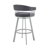 Chelsea - 25" Slate Gray Faux Leather And Silver Metal Bar Stool