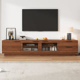 TV Stand With 2 Drawers, Doors & Cable Management, Soft Closing Hinges - Walnut