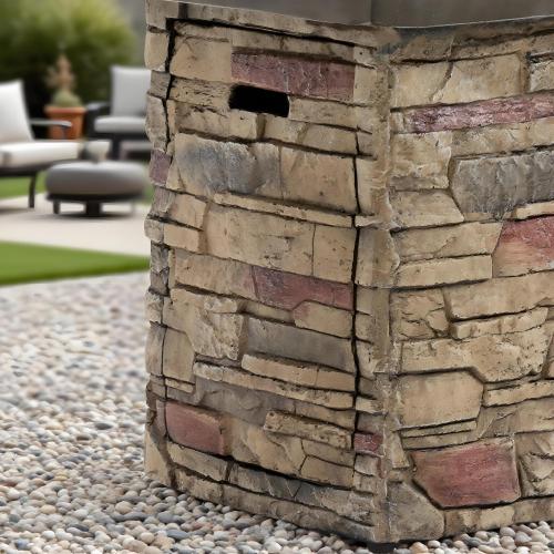 42-Inch Propane Gas Fire Pit Table 50,000 BTU Rectangular Concrete Fire Pit – Beige Multi