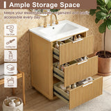 Bathroom Vanity With Sink, Open Shelf & Closed Storage - Natural Wood