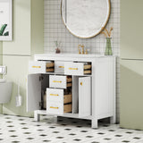 Bathroom Vanity With Sink, Cabinet With 4 Drawers & 2 Soft Close Doors, Rectangular Storage Unit For Bathroom