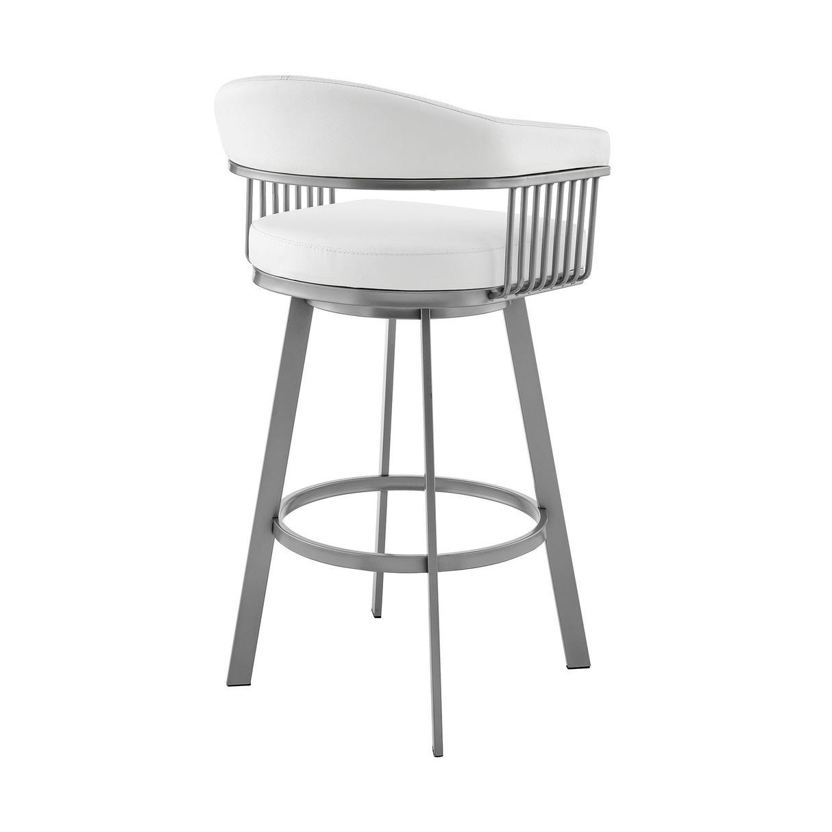 Chelsea - 25" Counter Height Swivel Bar Stool - Silver Finish And White Faux Leather
