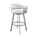Chelsea - 25" Counter Height Swivel Bar Stool - Silver Finish And White Faux Leather
