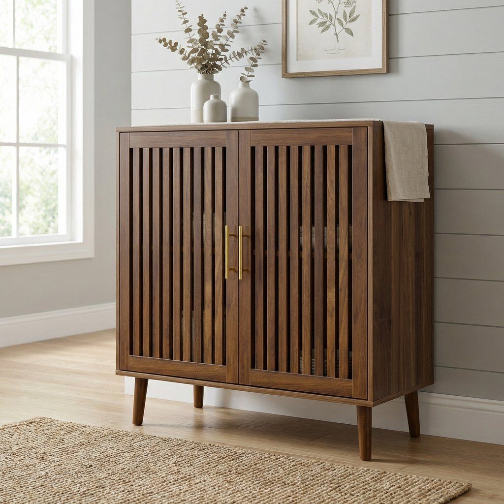 Farmhouse Sideboard Buffet Cabinet Wood Coffee Bar Storage in Dark Brown