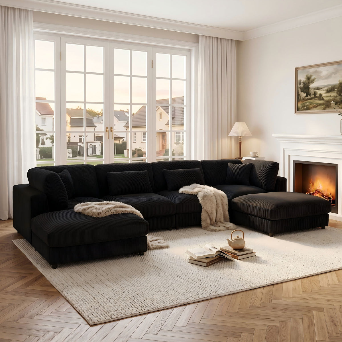 Upholstered Modular Sectional & Custom Configuration And Toss Pillows