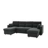 Convertible Sectional Sofa With Storage Chaise, Cup Holders And Pull Out Sleeper