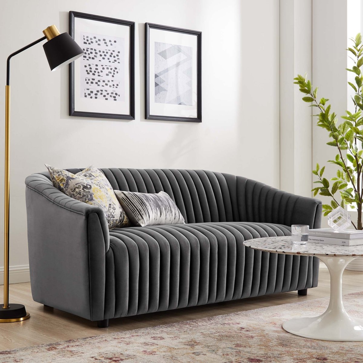 68 - Inch Announce Performance Velvet Channel Tufted Loveseat - Loveseats available at Alpine Outlets in Denver