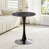 Round Dining Table With Faux Marble Top And Metal Pedestal +, 23.6" Diameter For Kitchen, Living Room, Small Spaces