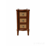 Narrow Side Table With 3 Drawers, Nightstand For Bedroom - Walnut