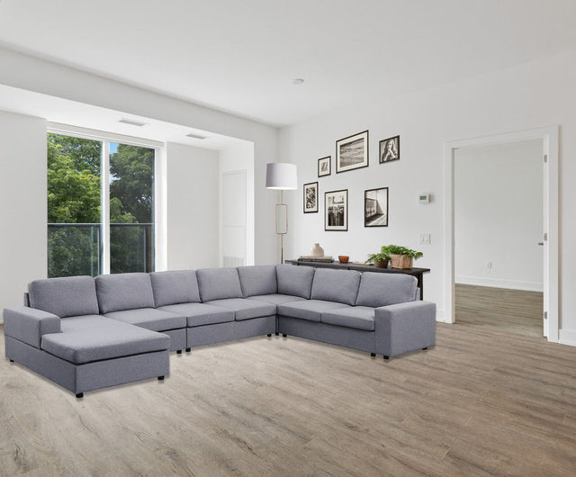 Hayden - Linen 7 Seat Reversible Modular Sectional Sofa Chaise - Stationary Sectionals - Alpine Outlets