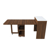 Extendable Dining Table With Power Socket, Lockable Casters, Storage Cabinet, Pull Out Kitchen Island - Natural Walnut