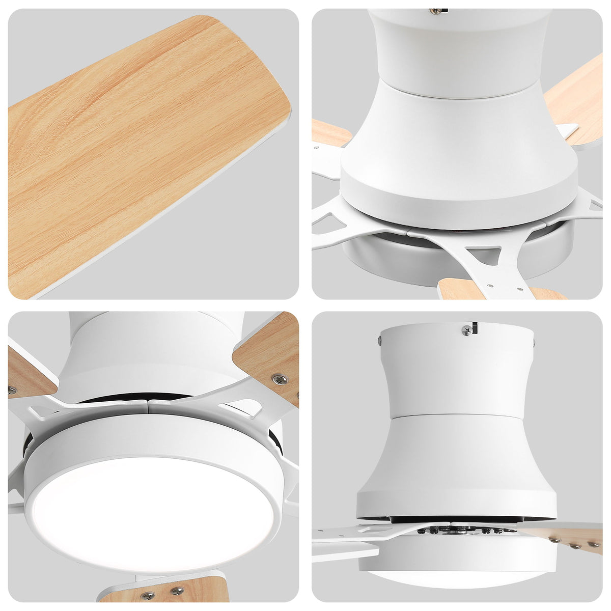 52" Flush Mount Ceiling Fan With Light, DC Motor, Remote Control, Dual Color