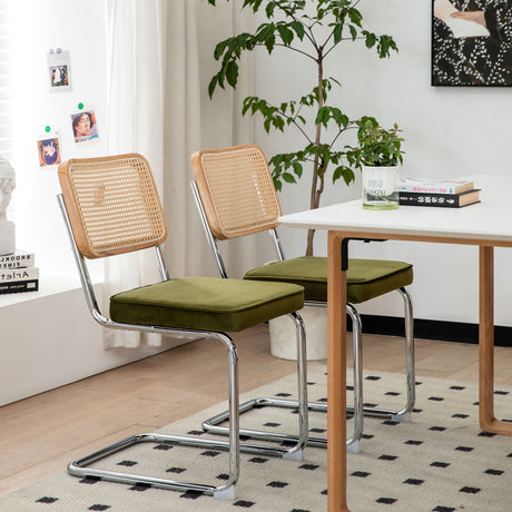 Rattan Side Accent Dining Chairs With Painted Legs (Set of 2)