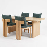 5 Piece Indoor Dining Set With Fluted Table Upholstered Chairs - Green / Natural