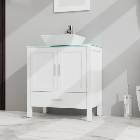 Bathroom Vanity And Sink Combo Glass Top Cabinet With Mirror - Vanities - Alpine Outlets