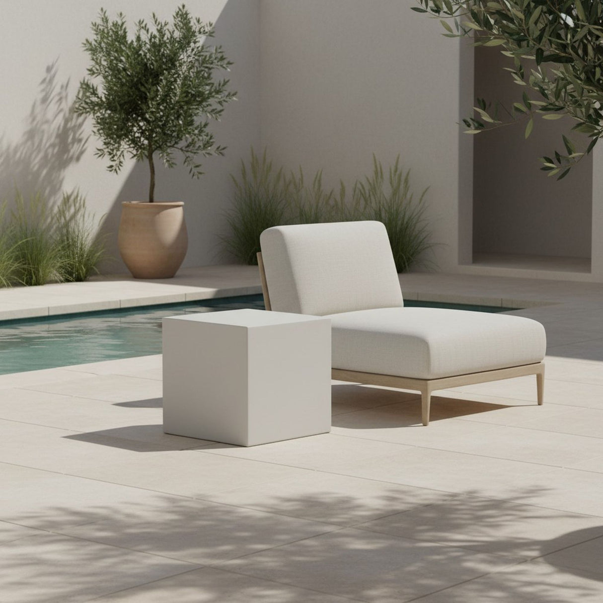 Minerra - Indoor Outdoor Side Table - White Concrete Finish