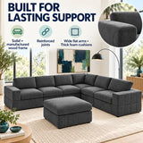 Oversized Modular Sectional Sofa, 7 Piece Reversible With Ottoman - Dark Gray