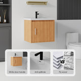 20" Floating Bathroom Vanity Combo With Sink, Soft Close Doors, Wall Mounted Solid Cabinet - Golden Oak