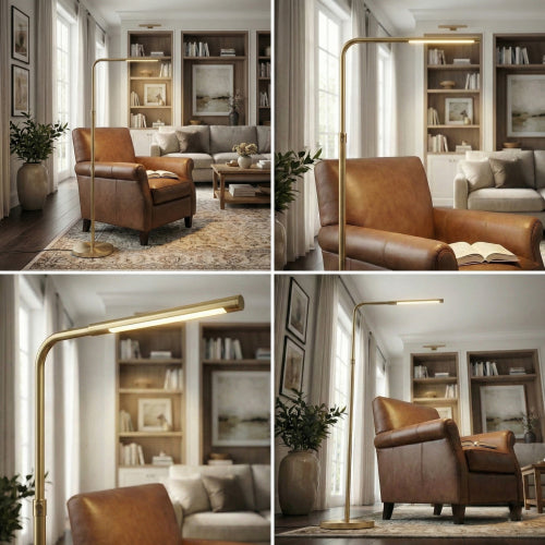 Verve Brassed Gold Floor Lamp with On/Off Switch Adjustable Led Round Base