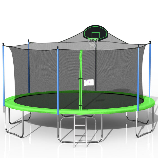 Trampoline For Adults & Kids With Basketball Hoop, Outdoor Trampolines With Ladder And Safety Enclosure Net For Kids And Adults - Trampolines - Alpine Outlets
