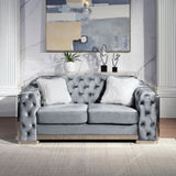 2 Seater Loveseat Sofa With Button Tufted Diamond Grid & 2 Pillows For Living Room