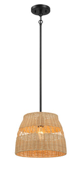 Essence - Single Lights Pendant With Shade - Black / Rattan