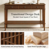 Console Table With Reeded Diamond Pattern Drawer Fronts, Open Storage Shelf For Living Room - Walnut