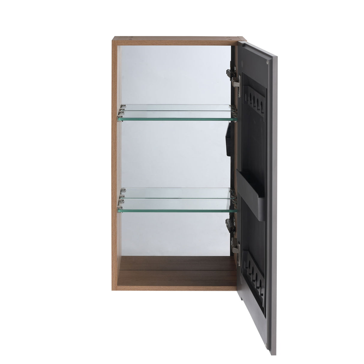 14" Bathroom Mirror Cabinet With Adjustable Shelves, Wall Mounted Medicine Storage Cabinet Frame With Soft Closing Hinges - Imitative Oak