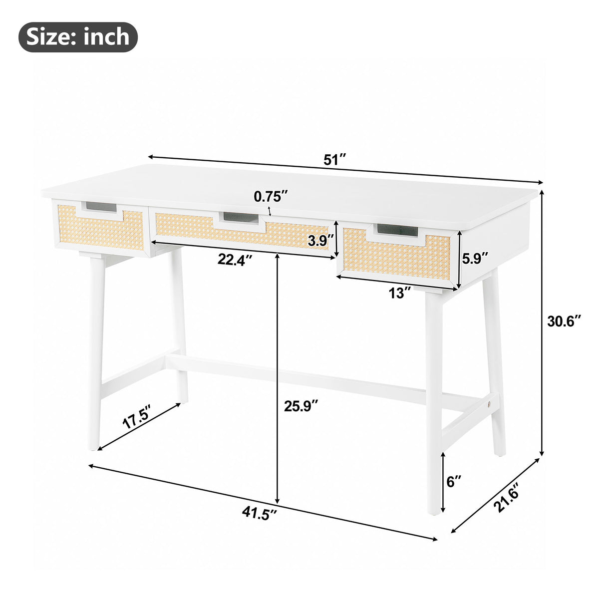 Writing Desk With 3 Drawers For Living Room