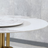 Dining Table, Round For Dining Room - Gold / Gold / White