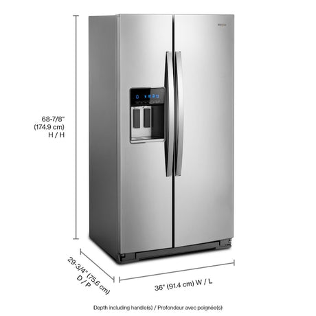 Whirlpool 20.6-cu ft Counter-Depth 36-in Wide Side-by-Side Refrigerator with Ice Maker