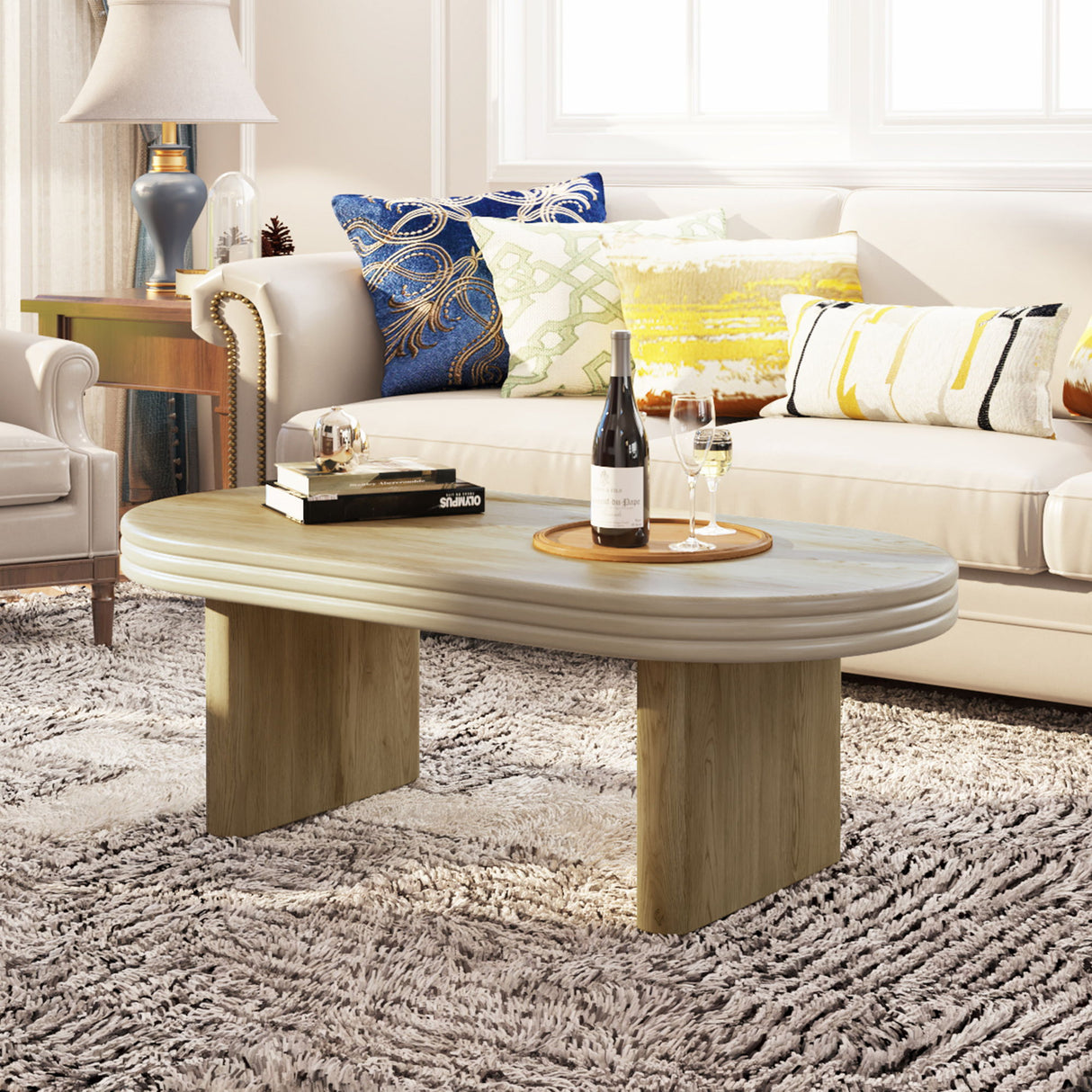 Oval Fluted Coffee Table - Natural