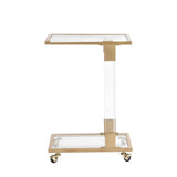 Glass Top C Shape Square Table With Metal Base For Living Room