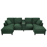 Modern U - Shaped Sectional Sofa With Storage Ottomans, USB Ports, And Cup Holders