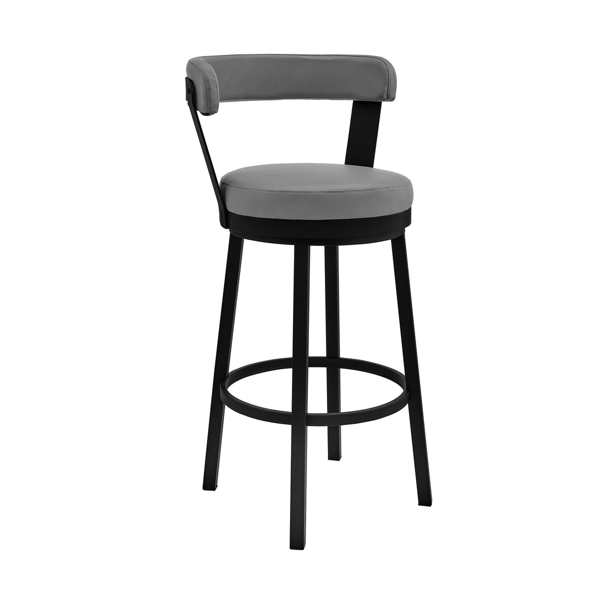 Bryant - 30" Bar Height Swivel Bar Stool - Black Finish And Gray Faux Leather