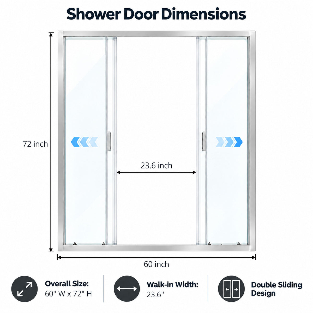 Framed Double Sliding Shower Door With Dual Handles