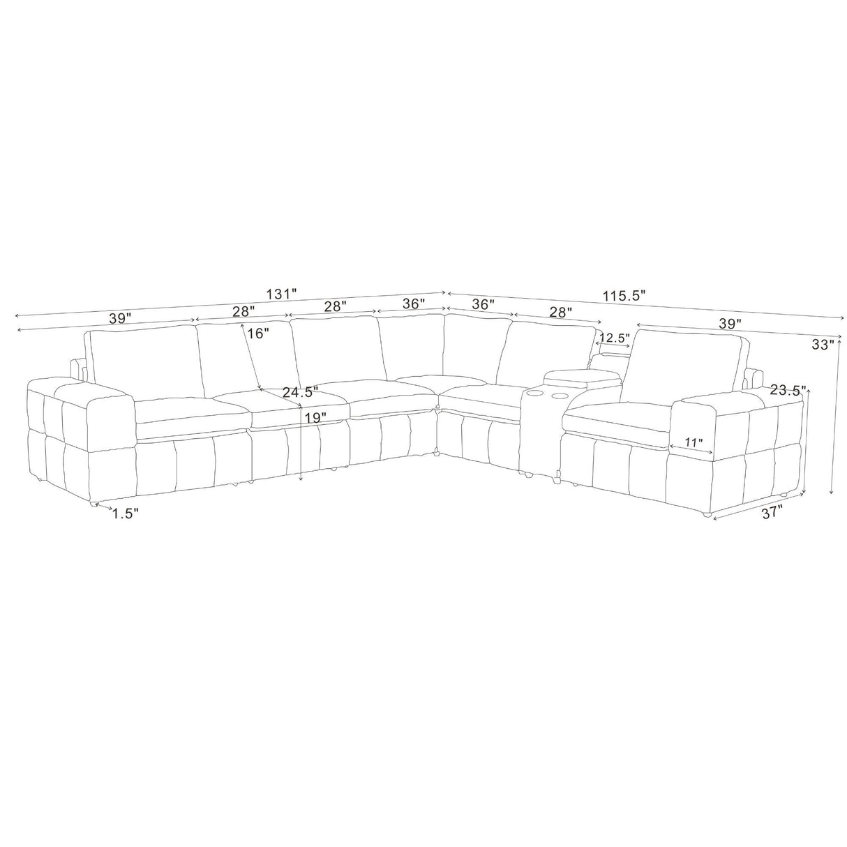 Modular Sectional With Large Square Arms