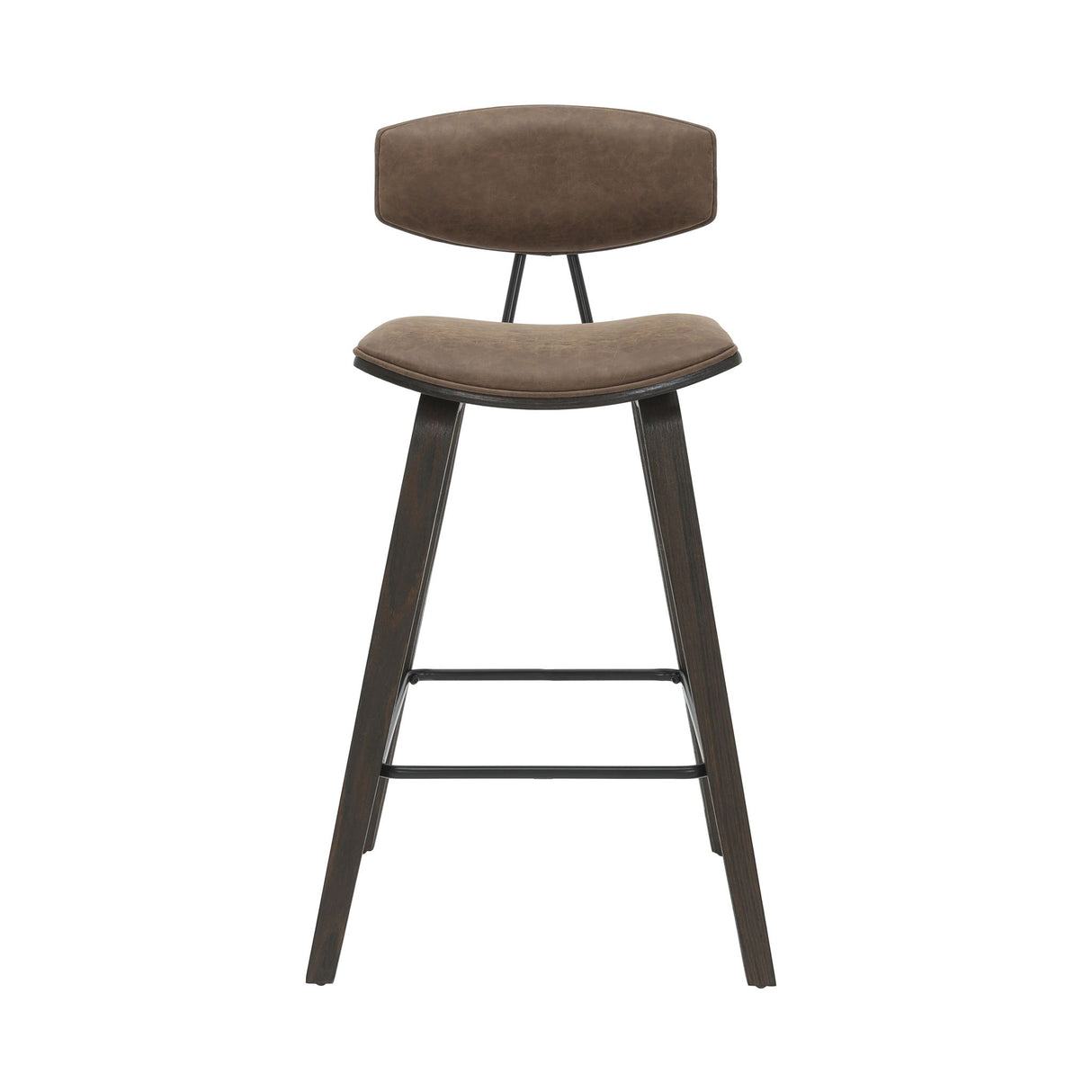 Fox - Counter Height Curved Back Wood Bar Stool With Faux Leather Seat