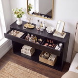 Fluted Console Table With 3 Drawers, Long Sofa Table Behind Couch For Living Room - Black