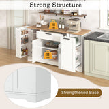 Sideboard With Extendable Table, Adjustable Shelves, 3 Tier Pull Out Rack - White
