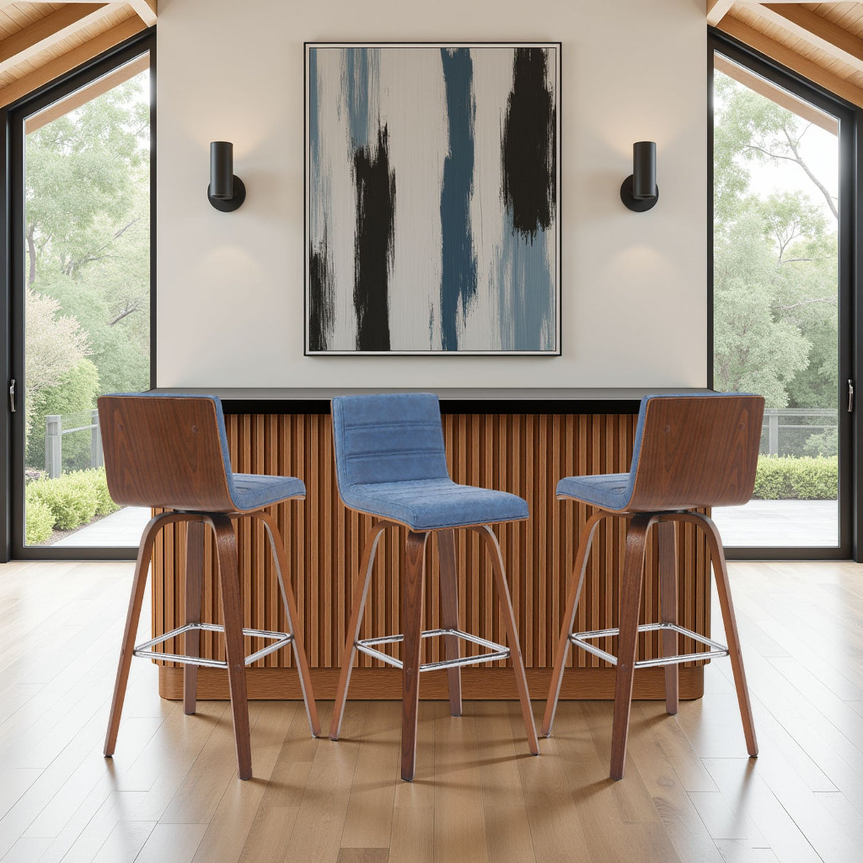 Vienna - Modern Swivel Bar Height Stool - Walnut Finished Wood Frame