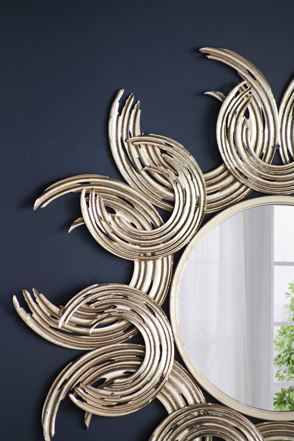 Sunburst Metal Decorative Mirror With, Boho Wall Decor Sun Mirror For Living Room Bathroom Enterway - Gold - Wall Mirrors - Alpine Outlets