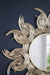 Sunburst Metal Decorative Mirror With, Boho Wall Decor Sun Mirror For Living Room Bathroom Enterway - Gold - Wall Mirrors - Alpine Outlets