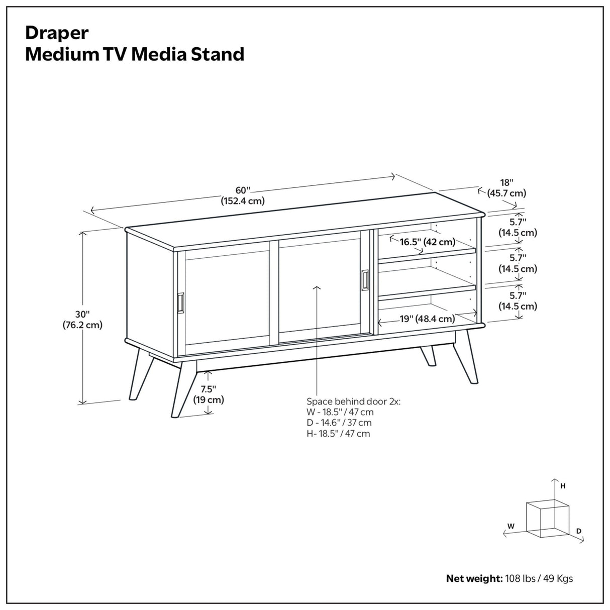 Draper - Handcrafted Mid Century Low TV Media Stand