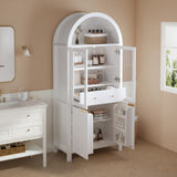Fluted Tall Arched Pantry Cabinet With Adjustable Shelves, Glass Door & Hidden Drawer For Kitchen