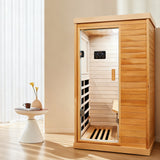 Infrared Sauna Room Single Room With Hemlock Frame, 6 Heating Plates, Built-In Lights And Bluetooth Audio - Natural